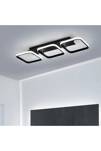edc LED chandelier, 3 squares, WiFi 2.4G remote control, Black, 3 lights, dimmable