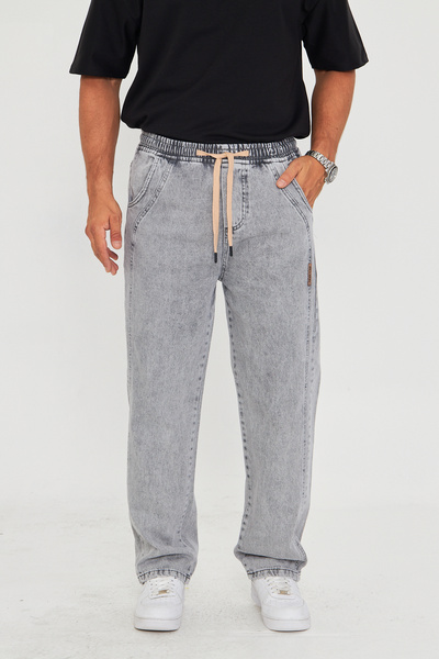 masso moda Men's Baggy Side Piece Label Detailed Straight Jeans 707