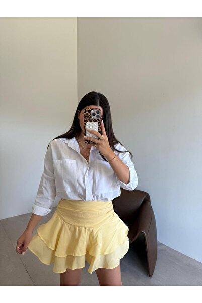 Bade Butik تنورة قصيرة صفراء مع شورت مكشكش