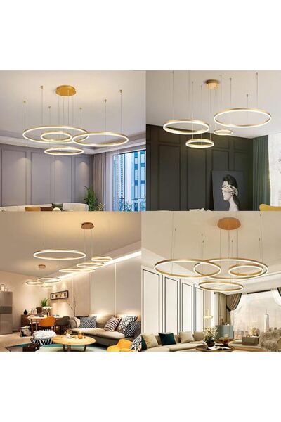 Sueva GOLD LED chandelier 3 circles 60cm+40cm+30cm, WiFi 2.4G remote control 3 lights dimmable