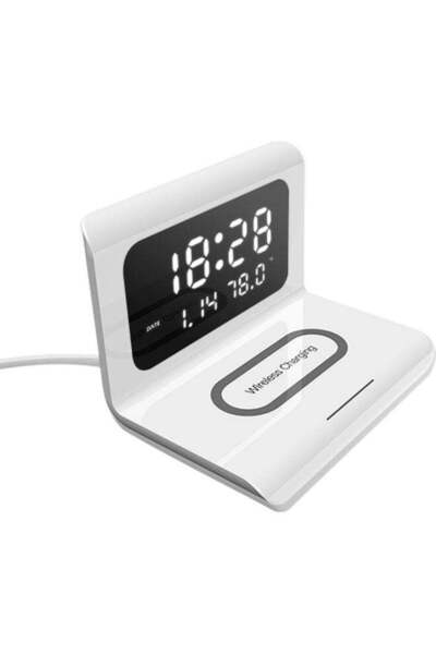 Generic Digital Alarm Clock With Wireless Chargings Led Time Temperature White 17.5 x 12.5 x 12.6cm