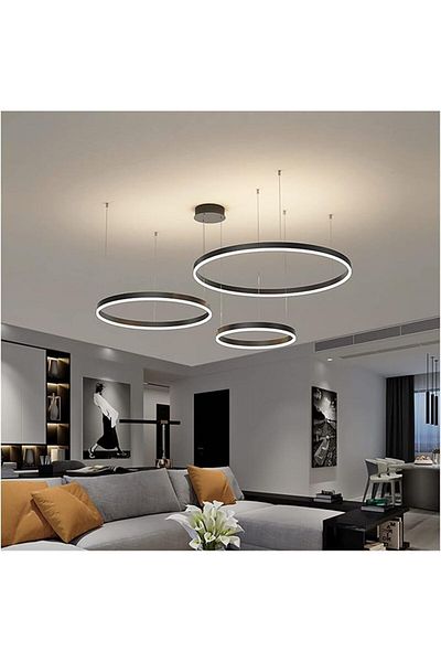edc Dark brown LED chandelier, 3 circles 80+60+40 cm, WiFi, 3 dimmable lights