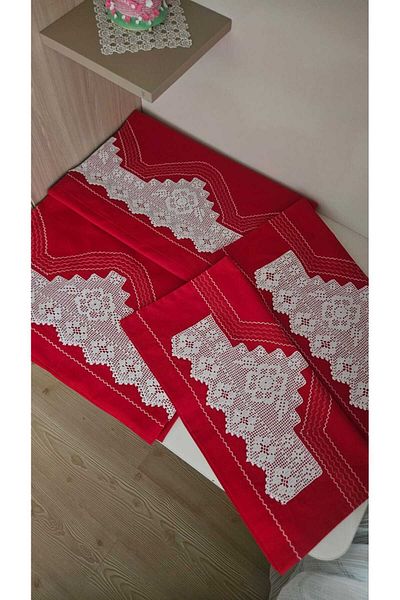 ZESA HOME Handcrafted Lace and Ribbed Piccolo Dowry Bedding Set - Red