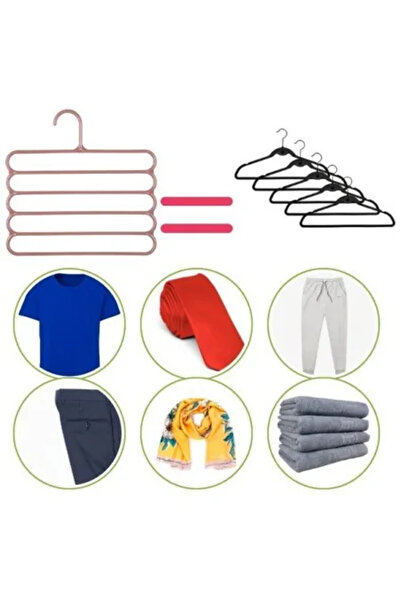 MCT Plastový ramínko, protiskluzové a multifunkční pro organizaci oblečení, 5 pozic, 31 x 31 cm, hnědá