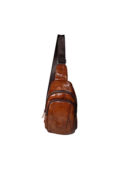 L-line fashion Men's bag, made of genuine leather, cognac brown, size 30x19x9 cm