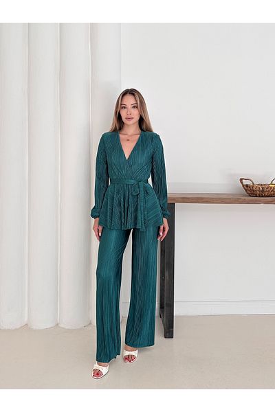verabelle Pleated Satin Padded Stylish Double Breasted Suit