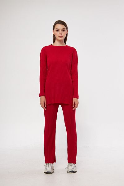 EYYE Cotton Ribbed Women's Blouse Trousers Double Set