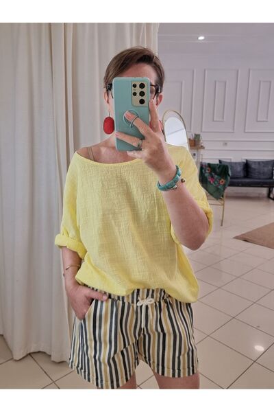 pudubutik شورت جبردين مخطط طولي بقصة ضيقة