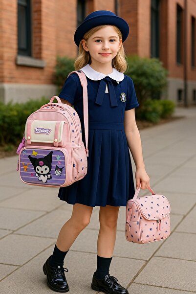 Shopiolog Set de 3 ortopedice pentru școala primară pentru fete, cu suport pentru creion, geantă de prânz, cu 3 compartimente, cu biberon