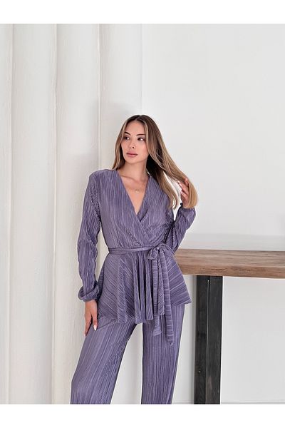 verabelle Pleated Satin Padded Stylish Double Breasted Suit