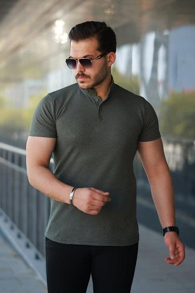 modamtn Men's Judge Collar Woven Cotton Fabric Short Sleeve T-Shirt