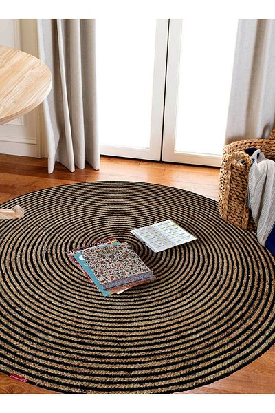 Generic Ramsha Jute rug round outdoor rug Br-004 braided rug for living room,kitchen,bedroom black color ca