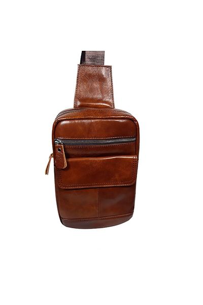 L-line fashion Men's bag, made of genuine leather, cognac brown, size 24x16x7 cm