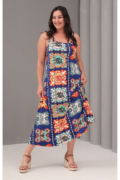 Şans Women's Plus Size Colorful, Floral Patterned Thread Strap Viscose Dress 65N39081