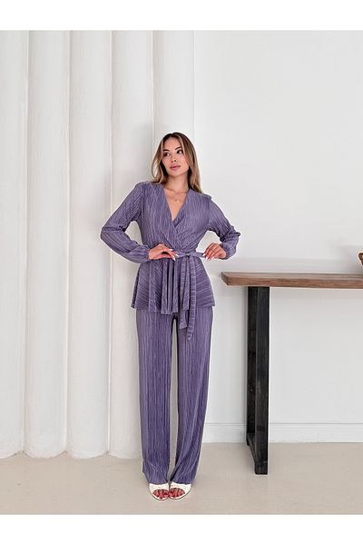 verabelle Pleated Satin Padded Stylish Double Breasted Suit
