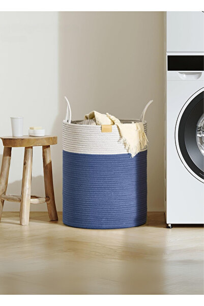 sfb Modern Design Handle Detailed Jute Laundry Dirty Basket Blanket Toy Towel...