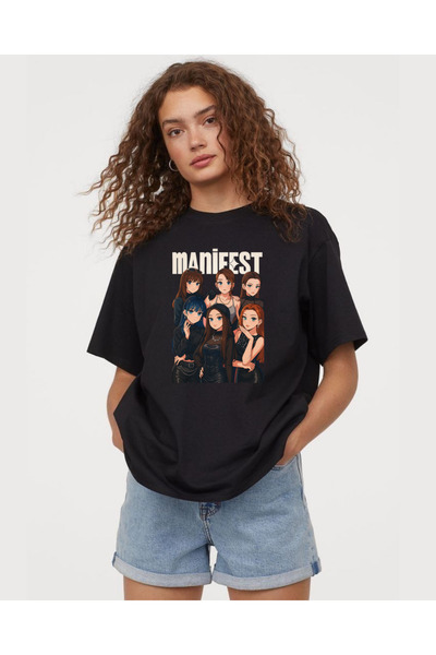 barsdepo Tricou cu imprimeu Group Manifest, tricou negru oversize unisex pent...