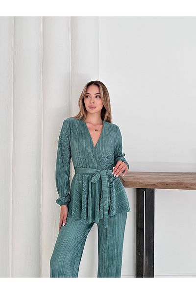 verabelle Pleated Satin Padded Stylish Double Breasted Suit