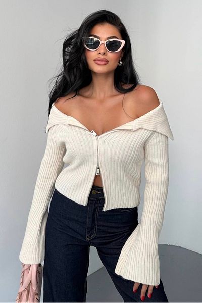 Baby xclub Women's madonna collar zipper knit sweater