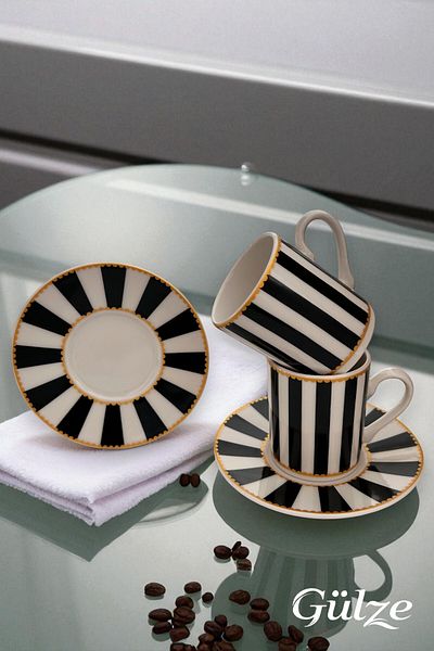 GÜLZE 2 Person (4 Pieces) Harmony Model Luxury Coffee Cup Set (Special Design, 100% Porcelain)