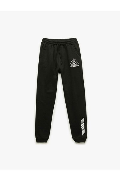 Koton Print Detailed Hooded Black Boy's Sweatpants 6Wkb40069Tk