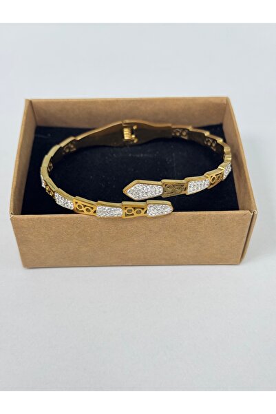 VLDORO D'Oro Gold Snake Figure Steel Bracelet