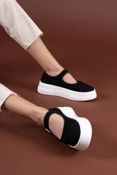 HANA MODA Lunni Black Linen Sports Shoes