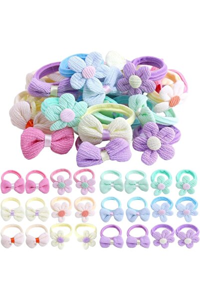 HAİRMDD Hair Ties for Girls, 24 Pieces with Bow and Flower Design, Elastic and Seamless Ponytail Holders, Ca