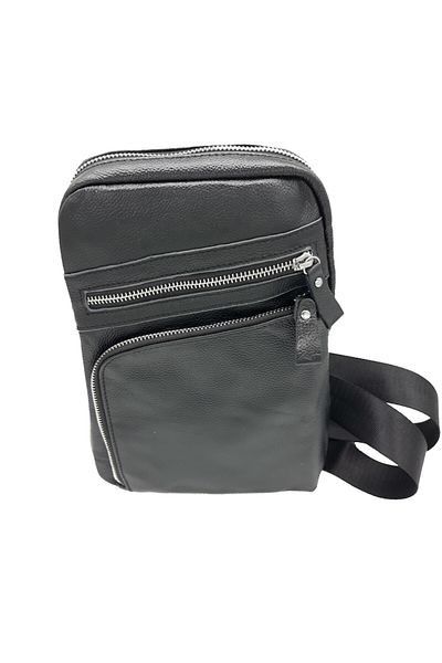 L-line fashion Men's black bag, made of genuine leather, size 28/19/5 cm