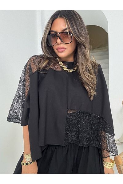 369 etnik butik Lace Detailed Asymmetrical Cut Blouse – Women (Color Options)
