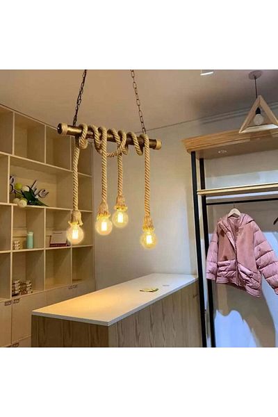 Alista Home Vintage Chandelier with Rope PEDRO, 4 x E27 Dark Wood