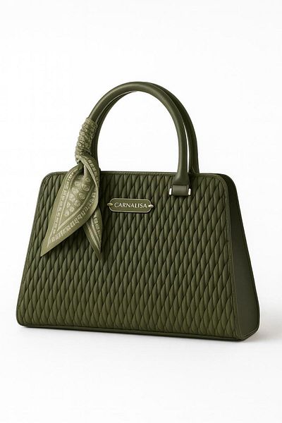 Generic Elegant Textured Ladies Handbag with Heart Scarf & Gold Detailing – Carnalisa