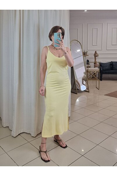 pudubutik Long Stretch Yellow Dress with Straps