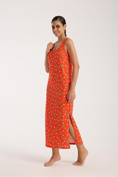 Akbeniz Women's Thick Strap Slit Long Orange Nightdress
