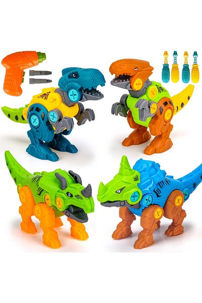 MNS Creative set with 4 dinosaurs to build for children between 3 and 7 years old, with screwdriver and