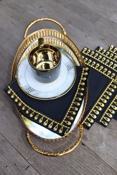 vipceyiz 3'lü Gold Bride Taşlı Kokteyl Peçeteşi