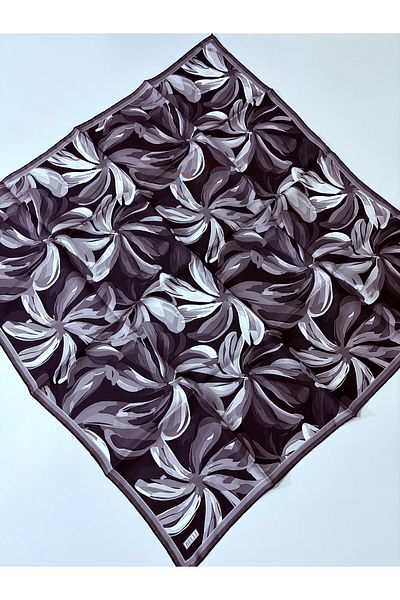 Belli Silk Black Abstract Flower Pattern 100% Tivil Silk Scarf-Kvs0776