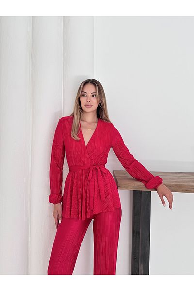 verabelle Pleated Satin Padded Stylish Double Breasted Suit