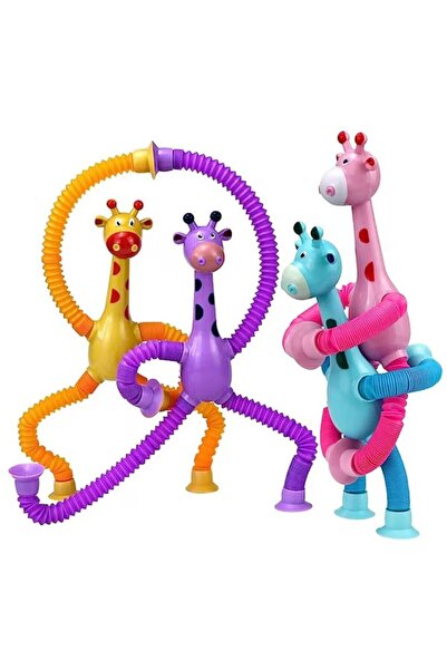 MNS Set de 4 jucării senzoriale, girafe colorate, tuburi telescopice extensib...