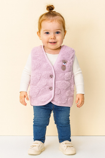 minikiss Plush Welsoft Embossed Fabric Buttoned and Teddy Bear Patterned Baby Kids Vest