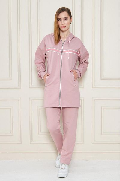 Modestia Women's Cotton Hooded Tunic Tracksuit Set