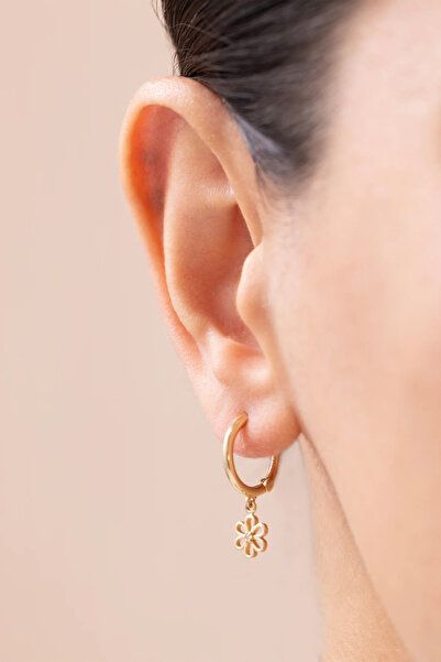 Zeyd Jewelry Taşlı Papatyalı 14 Ayar Altın Halka Küpe