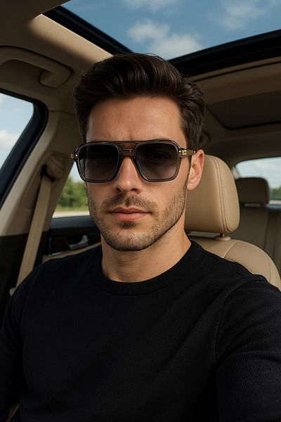 LOOKUP NEW Men's Uv400 Protection Square Rectangle Bone Metal Stainless Sunglasses