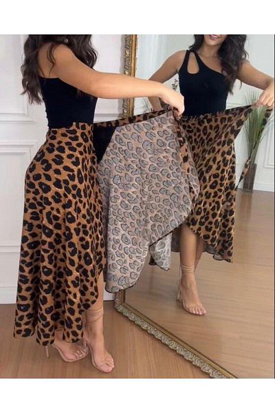 modamtn Women's Waist Belted Patterned Single Jersey Skirt