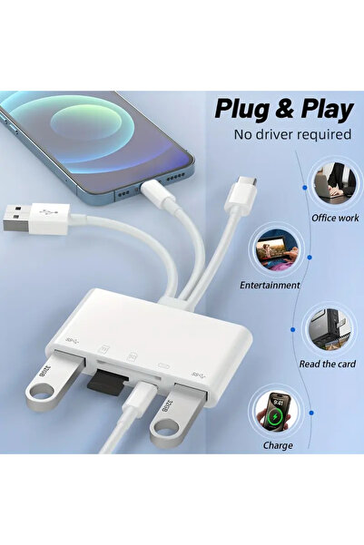 Kupa Type-C Lightning USB Çıkışlı 5in1 Hafıza Kart Okuyucu All Round SD kart ...