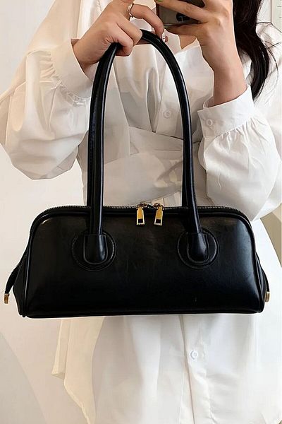 Rivina Women's Double Zipper Long Handle Baguette Model Hand & Arm & Shoulder Bag