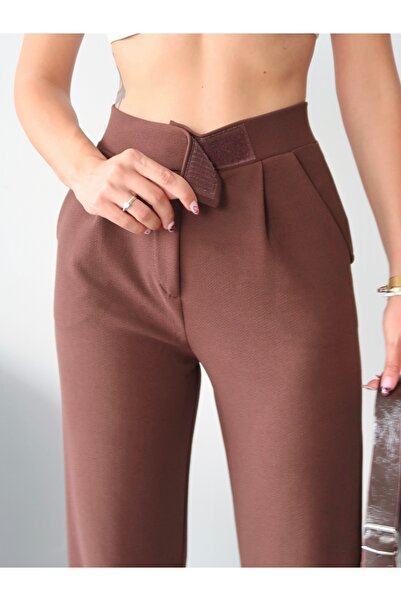 Paw Garage Women's Valeria Waist Velcro Palazzo Pants, Crepe Fabric, 4 Seasons