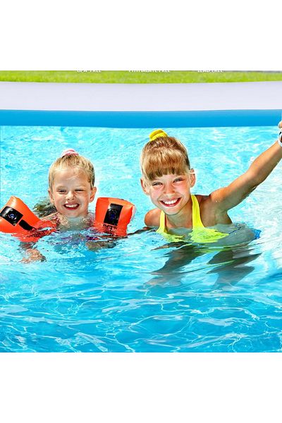 NO18 Rectangular Inflatable Pool for Children 201 x 150 x 51 cm - White/Blue, Durable Vinyl