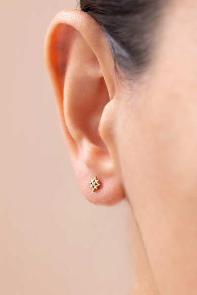 Zeyd Jewelry Minimal Yıldız Model 14 Ayar Altın Küpe