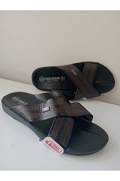GEZER Cross Band Faux Leather Men's Slippers